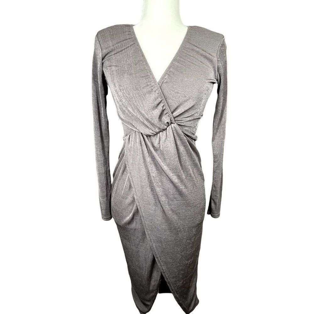 NWT Boohoo Slinky Twist Detail Midi Long Sleeve Dress Size 8 - Picture 1 of 13